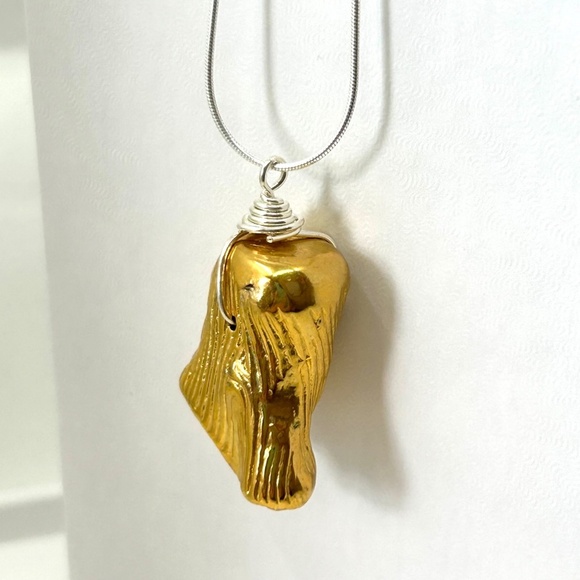 ARTISAN Gold Vermeil and Sterling Silver Wrapped Stone Pendant HANDMADE NWT - Picture 5 of 17